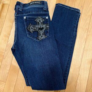 Y2K Lowrise Jeans Cross Embellished Studded Pockets Size 9 2000s